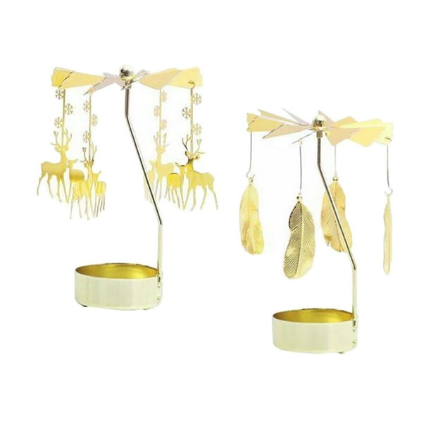 2 portavelas giratorios para velas de té, decoración de mesa para bar o hogar, regalo Pluma de ciervo