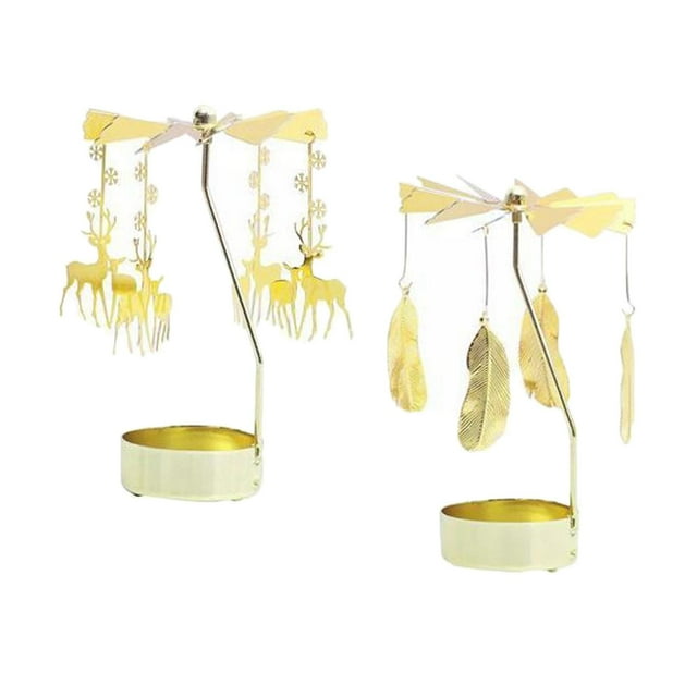 2 Piezas de Candelabros Giratorios de Metal, Candelabros para Velas de Té, Candelabros para Fiesta, Decoración de Chimenea para El Hogar Pluma de ciervo