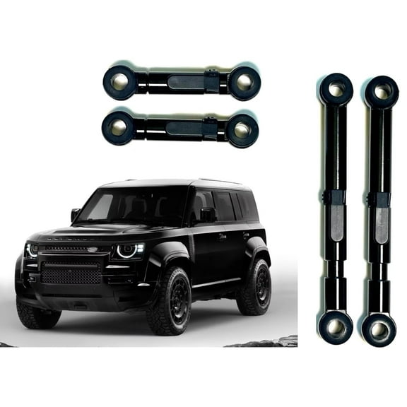 ANODIZED ALUMINUM ADJUSTABLE WITH 2 SETTINGS SUSPENSION 1.5" LIFT RODS KIT COMPATIBLE WITH LAND ROVER NEW DEFENDER 90 / 110 / 130 2020-2024, PART # LRNJ MOTORWORKS#3 BLACK