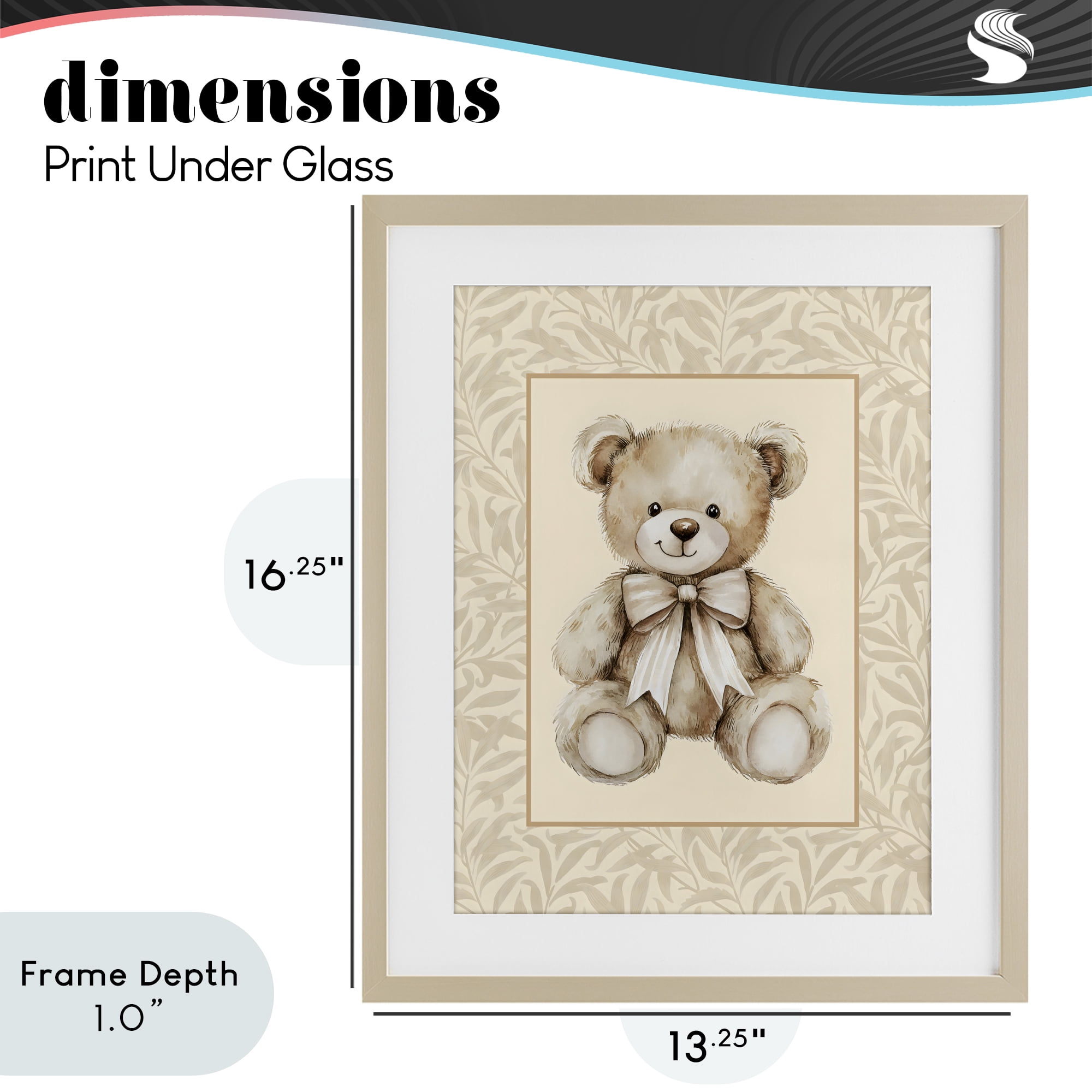 Stupell Industries Beige Teddy Bear and Border Birch Framed Print Under Glass, design by LSR Design Studio