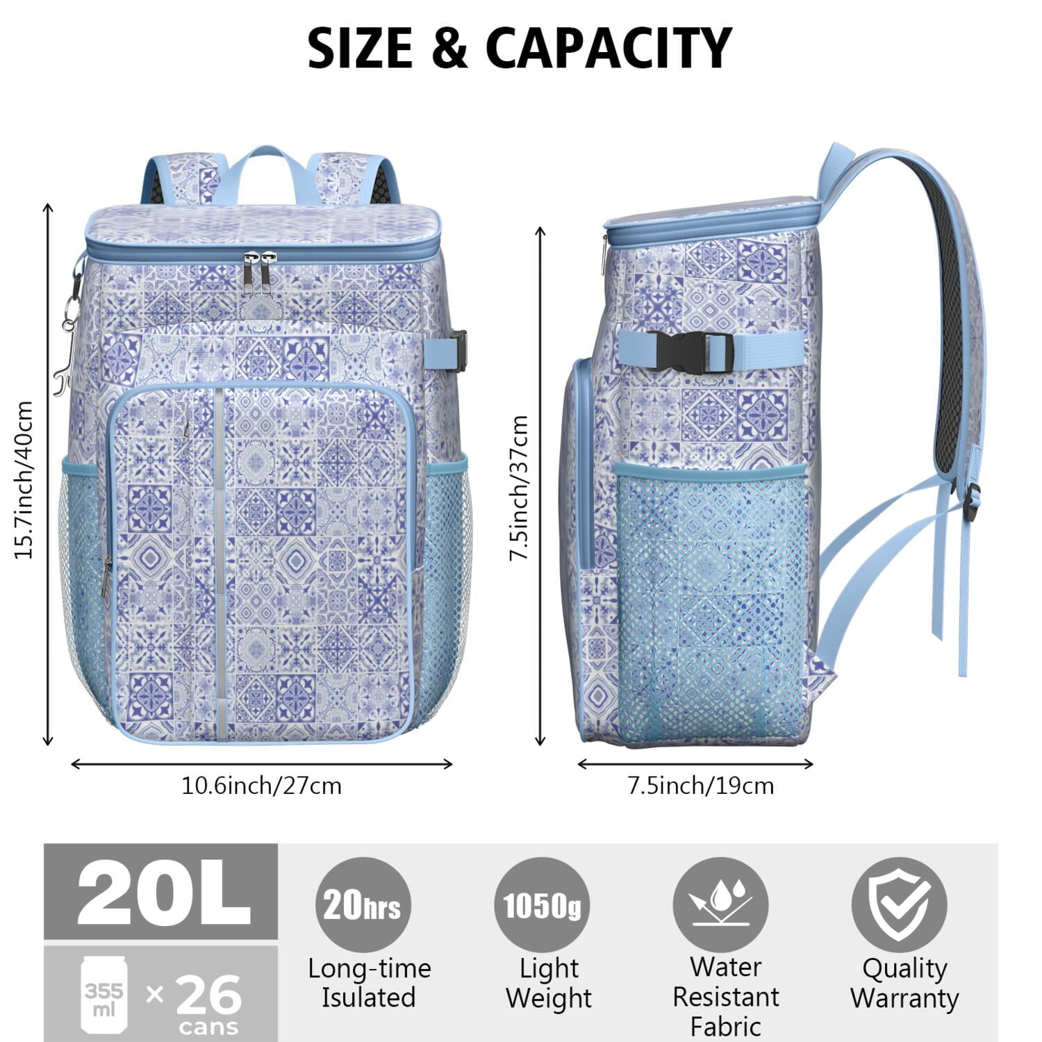 Travel Cooler Bag - Boho Bohemia Flower Camping Beer Cooler Backpack with Bottle Opener- Waterproof Insulated Picnic Backpacks - Cooler Bag for Beach