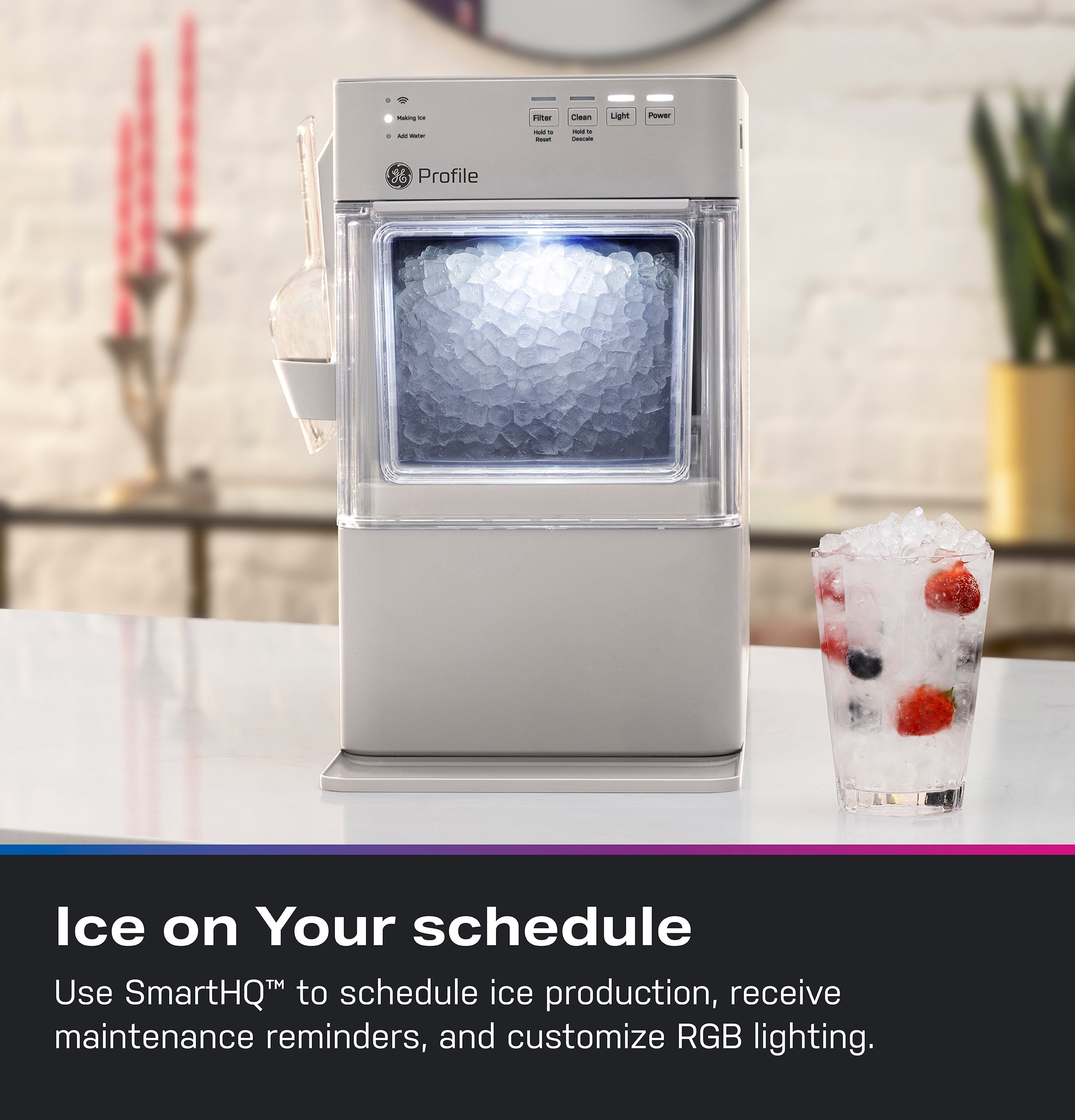 GE Profile Opal Mini Countertop Nugget Ice Maker WiFi Connected Auto Clean Stone Grey