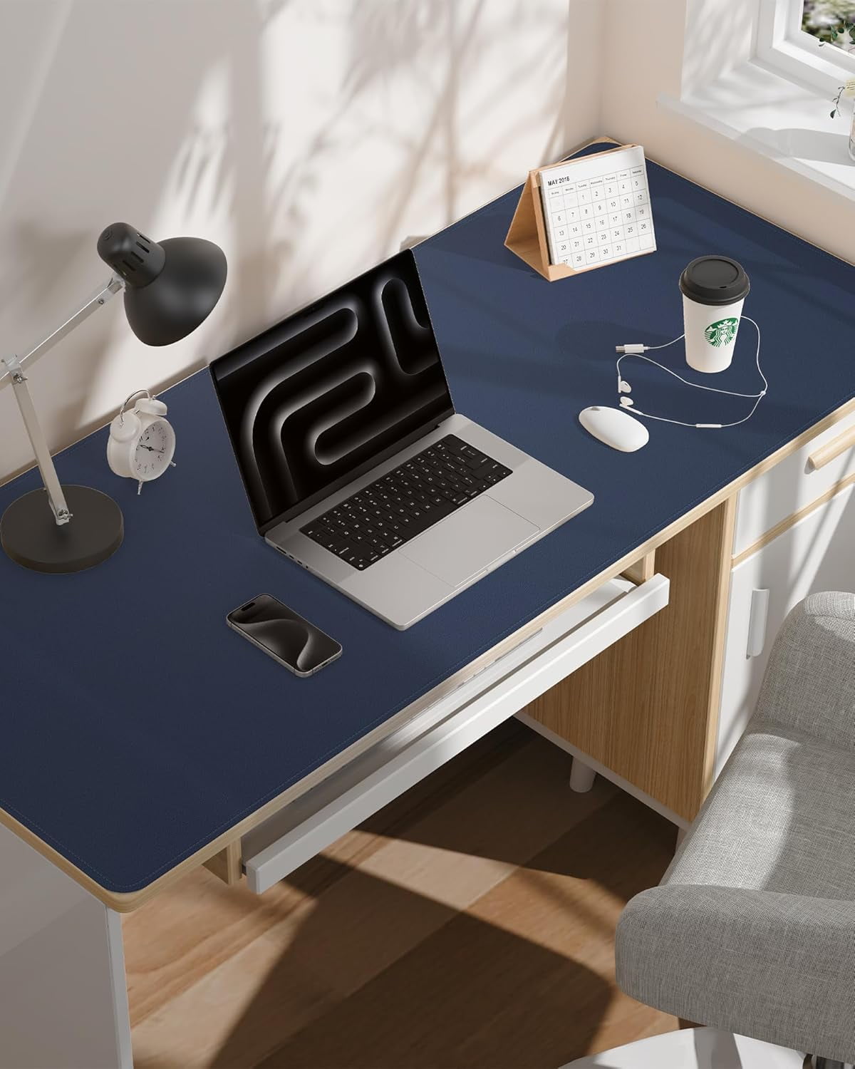 Extra Large Desk Mat - 55"x 24" Non-Slip Desk Pad for Office and Home - Ideal for Large Mouse Pad and Desk Mats on Top of Desks(Midnight Bule)
