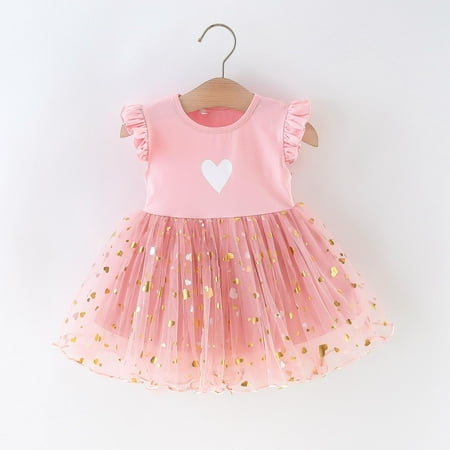 

Baby Girls 6M-3Y Fly Sleeve Heart Printed Sequin Tulle Princess Dress