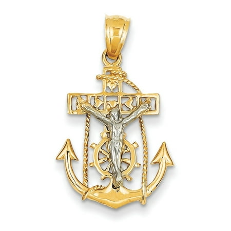 14k Gold Mariners Cross - 14k Two-Tone Gold Mariners Cross Pendant - 2.2 Grams - Measures 19x17mm