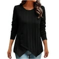 thumbnail image 2 of Homenesgenics Fall Tops for Women Long Sleeves Women's Solid Color Round Neck T-Shirt with Irregular Buttons at The Hem Black L, 2 of 7