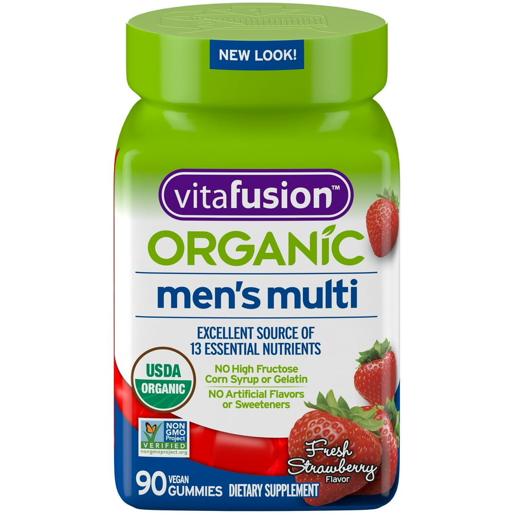 Vitafusion Organic Men’s Gummy Multivitamin, 90 Count NonGMO, GlutenFree, No Gelatin, No