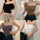 thumbnail image 5 of Camiseta sin mangas con tirantes y top corto sin mangas con un hombro fruncido sexy, 5 of 5