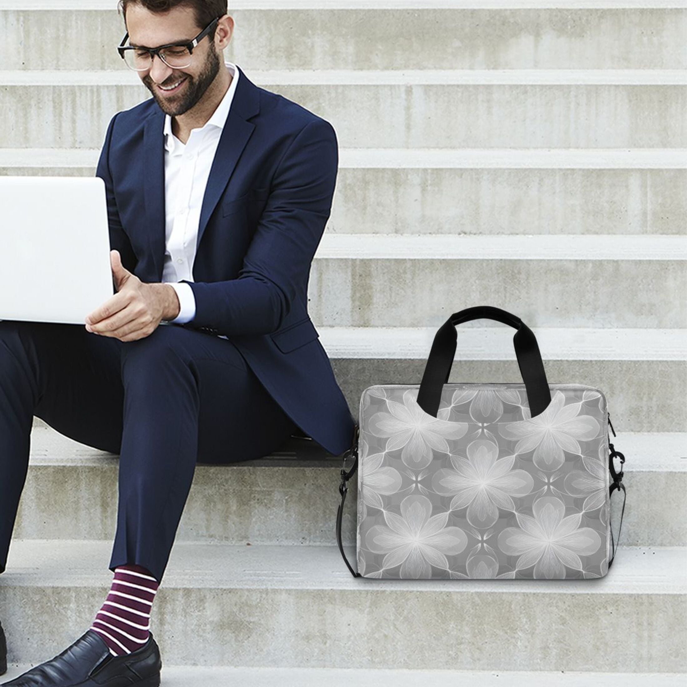 Laptop Bag Laptop Briefcase 15.7 x 3 x 11.8 Inches Laptop Bag Briefcases Laptop Storage Travel Laptop Bag Work Laptop Bag Silver Flower Seamless