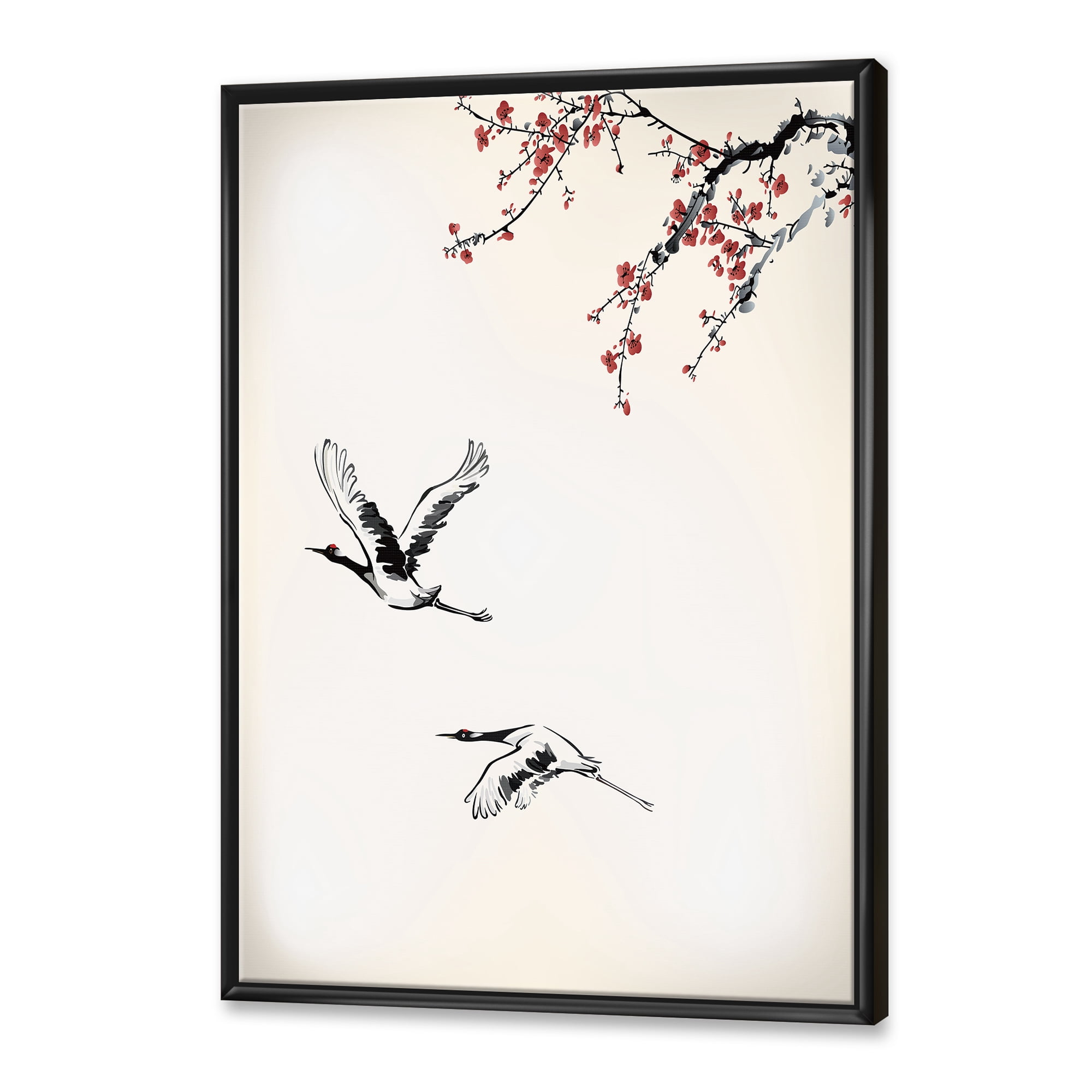 Designart 'Flying Two Sweet Winter Birds' Traditional Framed Canvas Wall Art Print