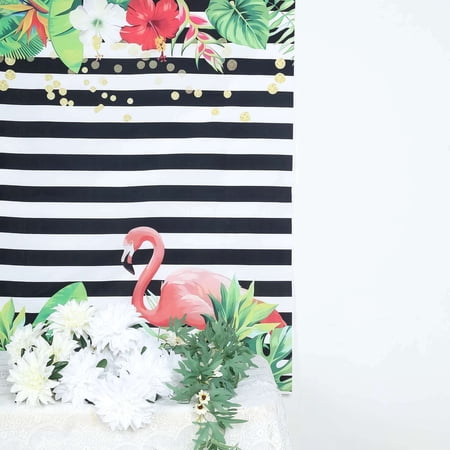 Efavormart 5FTx7FT | Pink Flamingo Vinyl Backdrop Black/White Stripes Floral Photography Background Party Banner
