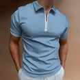 thumbnail image 2 of Gray Blue Men Zipper T-shirt Summer Casual Short Sleeve T-shirt Top, 2 of 7
