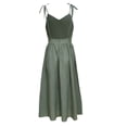 thumbnail image 4 of Vestido de moda liso sin espalda con cuello en V y cintura alta para mujer, poliéster spandex, estilo sexy y elegante, tallas S-XXXL, 4 of 6