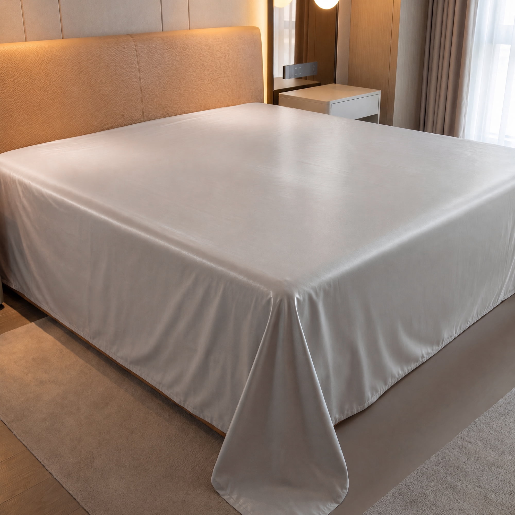Unique Bargains Microfiber Ice SilkFlat Sheet Wrinkle Bedding Light Gray 79"x91"