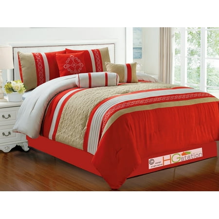 7 Pc Quilted Embroidery Floral Damask Medallion Scroll Faux Suede