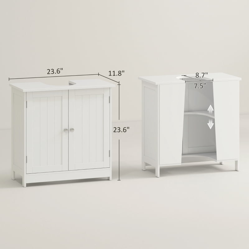 Alvantor Under Sink Bathroom Storage Cabinet with 2 Doors & Adjustable Shelf 23.5"x11.8"x23.5" White