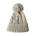 thumbnail image 3 of Naierhg Women Fall Winter Hat Thickened Knitted Soft Elastic Warm Anti-slip Ear Protection Plush Ball Decor Twisted Pattern Outdoor Beanie Cap for Winter Beige, 3 of 8