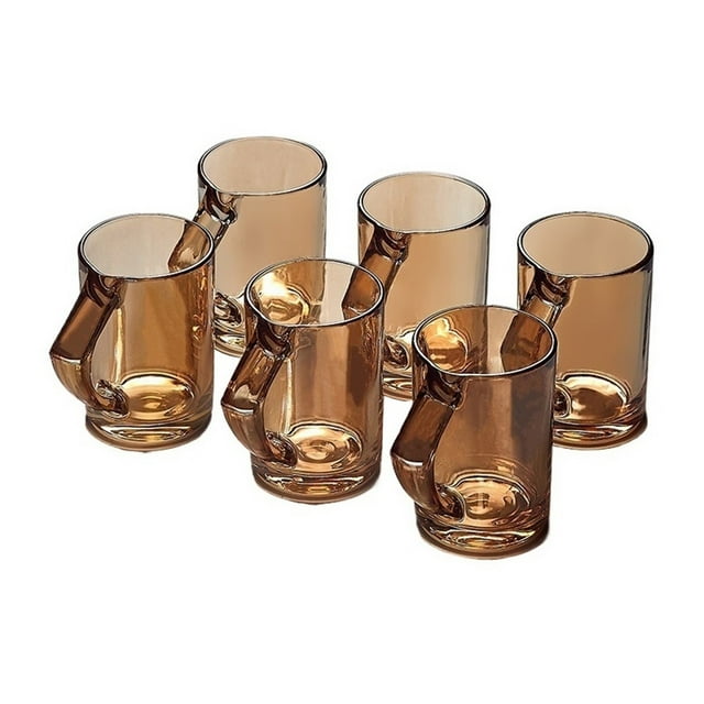 Juego de 6 tazas de vidrio transparente con asa, 8.8 oz, sin plomo, for bebidas frías y calientes.