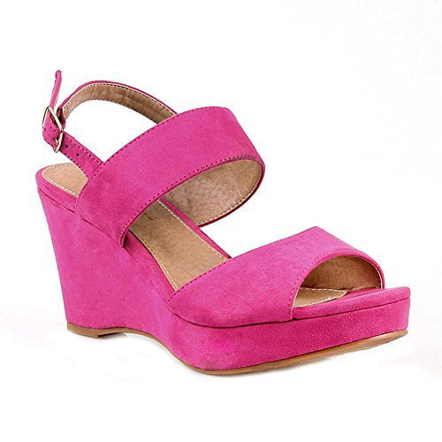Pink Vegan Suede Women's Wedge Open Toe Sandals Summer Shoes