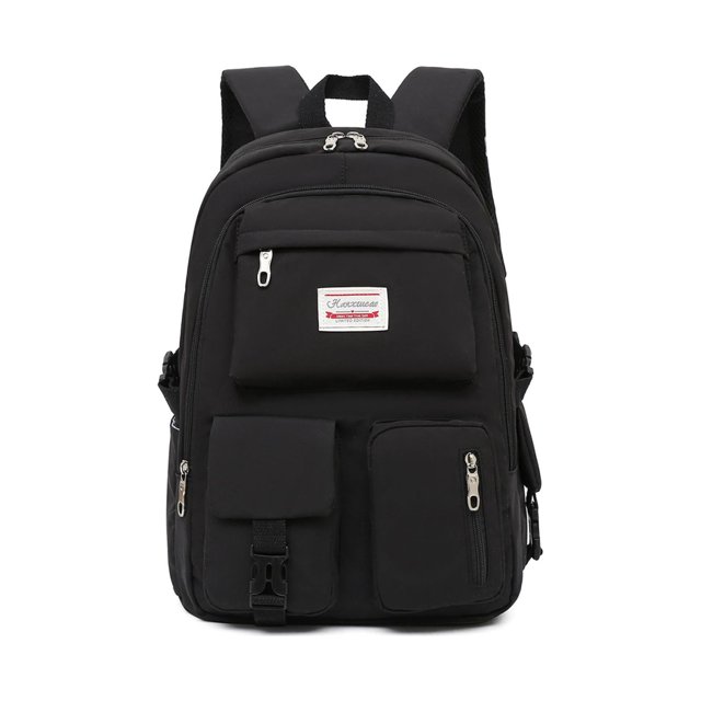 Mochila Escolar Kuymtek Bola Piel Agregada Versión Coreana Campus Harajuku Mochila para Estudiantes Secundaria Y Preparatoria Nueva Tendencia Mochila Negra
