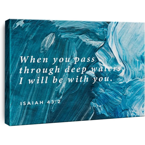 Bible Verses Canvas Wall Art When You Go through Deep Waters I''ll be with You Print Christian Painting Framed Artwork Ready to Hang Home Decor 15x11.5 Inches