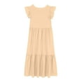 thumbnail image 4 of Meichang Girls Summer Dresses Flutter Short Sleeve Crew Neck Ruffle Tiered Dress Swing Loose Fit Pockets Maxi Dresses Casual A-Line Beach Dress Khaki 160, 4 of 6