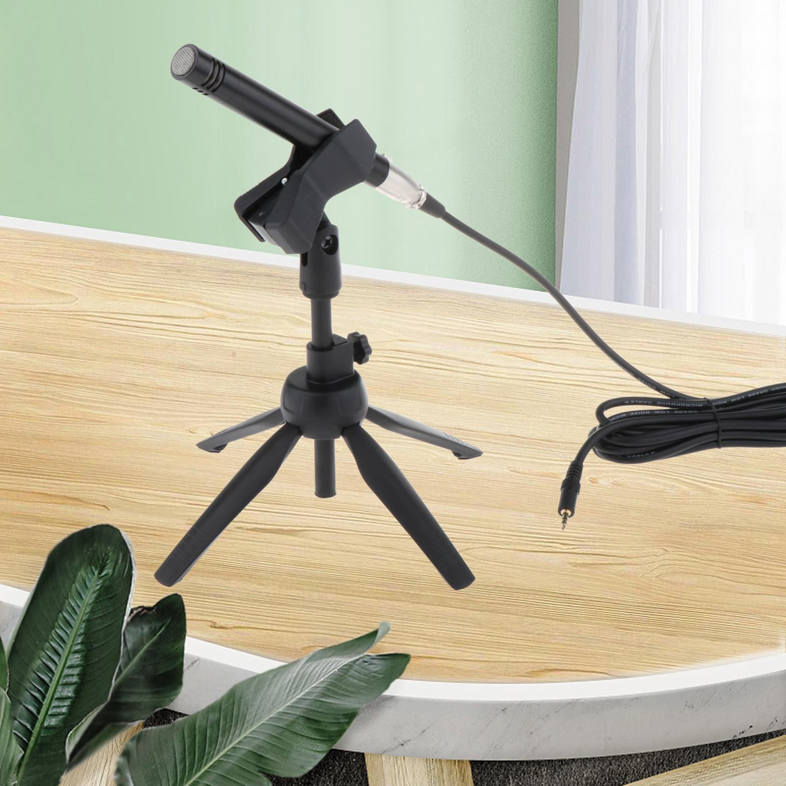 LeeQinersw Interview Microphone with Desktop Stand 3.5mm with Mic Clip Omnidirectional Mic Black