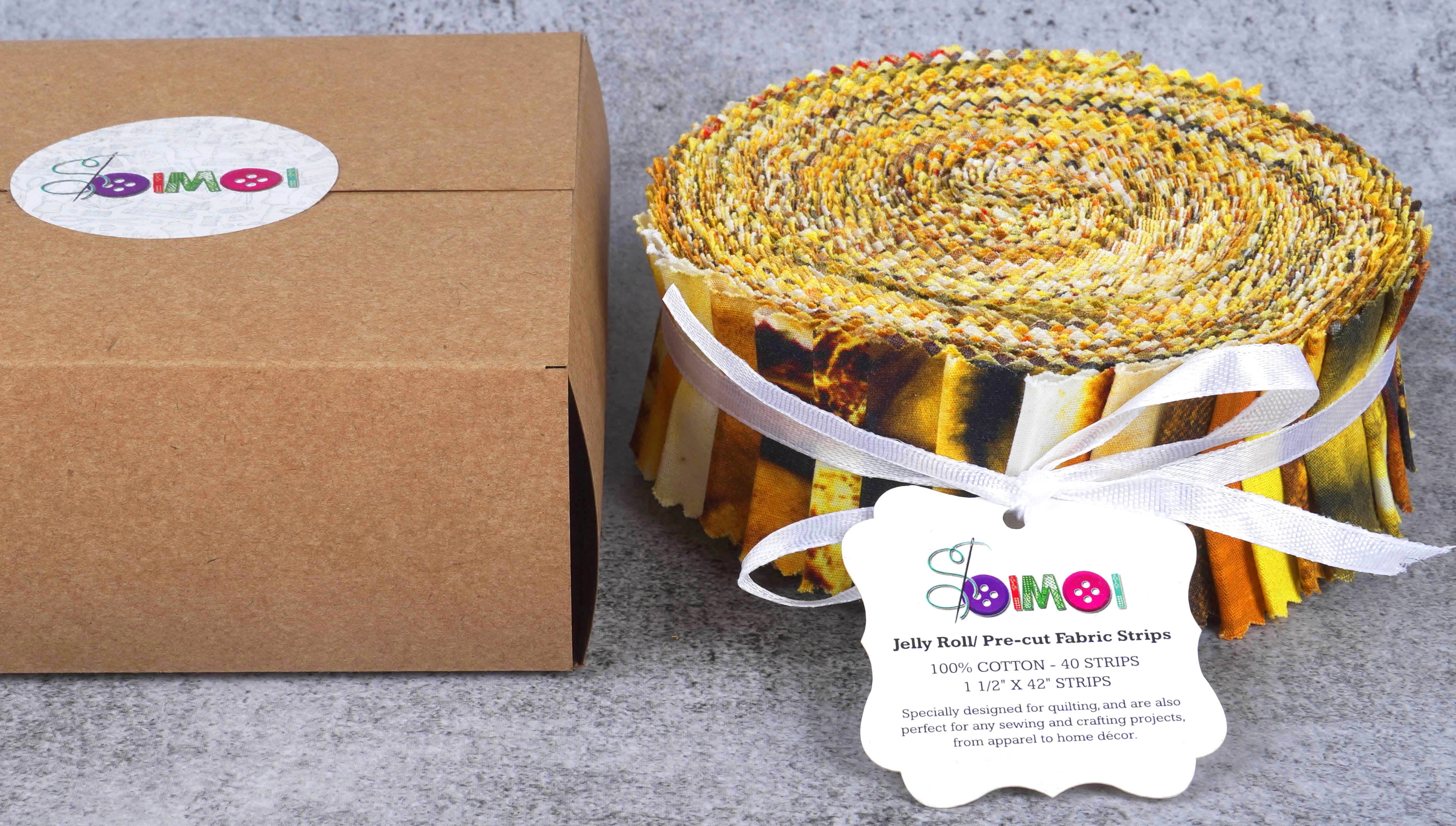 Soimoi 40Pcs Tie Dye Print Precut Fabrics Strips Roll Up 1.5x42inches Cotton Jelly Rolls For Quilting - Yellow