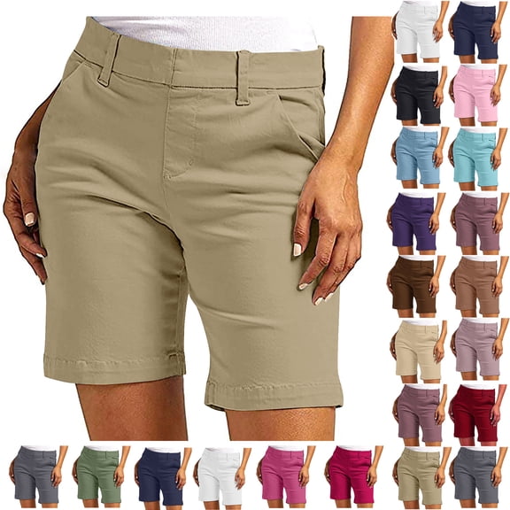 Women's Athletic Shorts High Waisted Running Short Fashion Casual Twill Solid Color Shorts With Pocket