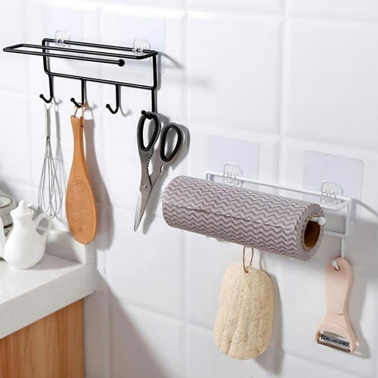 Wall Mounted Adhesive Paper Towel Holder Shelf Paper Towel Rack Basket for  Kitchen Shower Bathroom