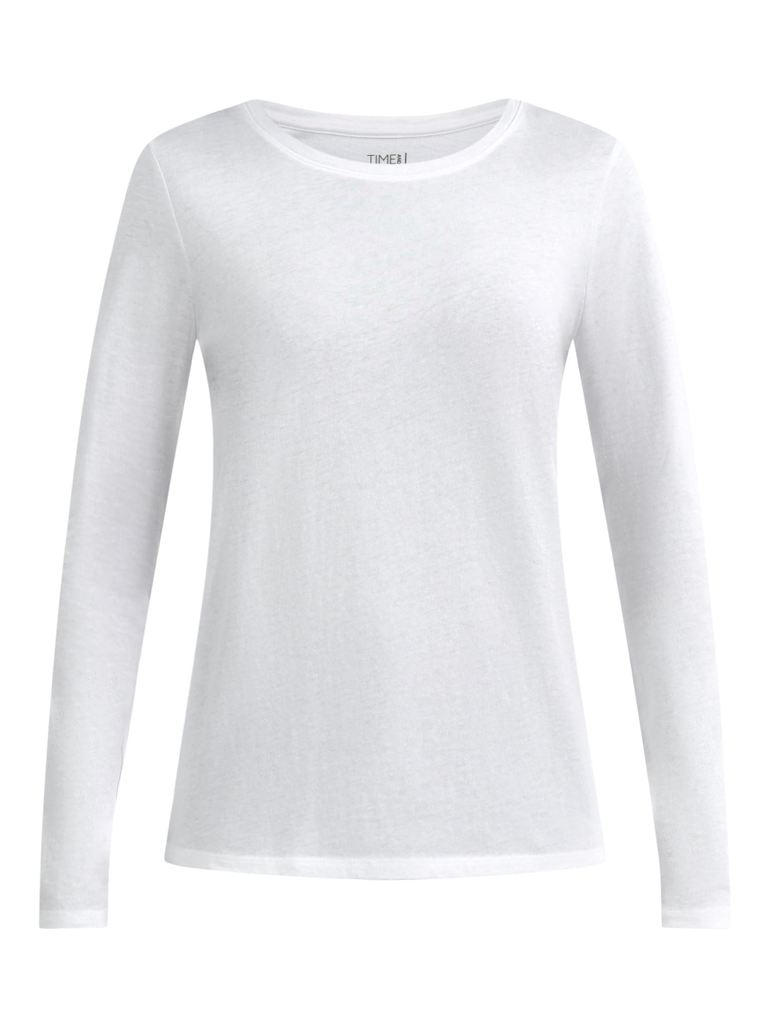 Time and Tru Women's Cotton Crewneck Tee with Long Sleeves, 2-Pack, Sizes XS-XXXL