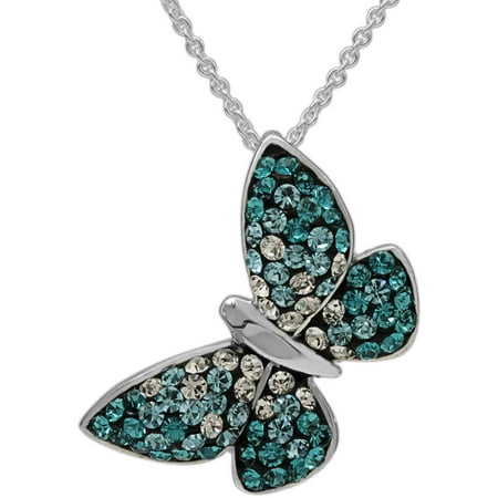- Blue Ombre Crystal Fine Silver-Tone Butterfly Pendant with Chain