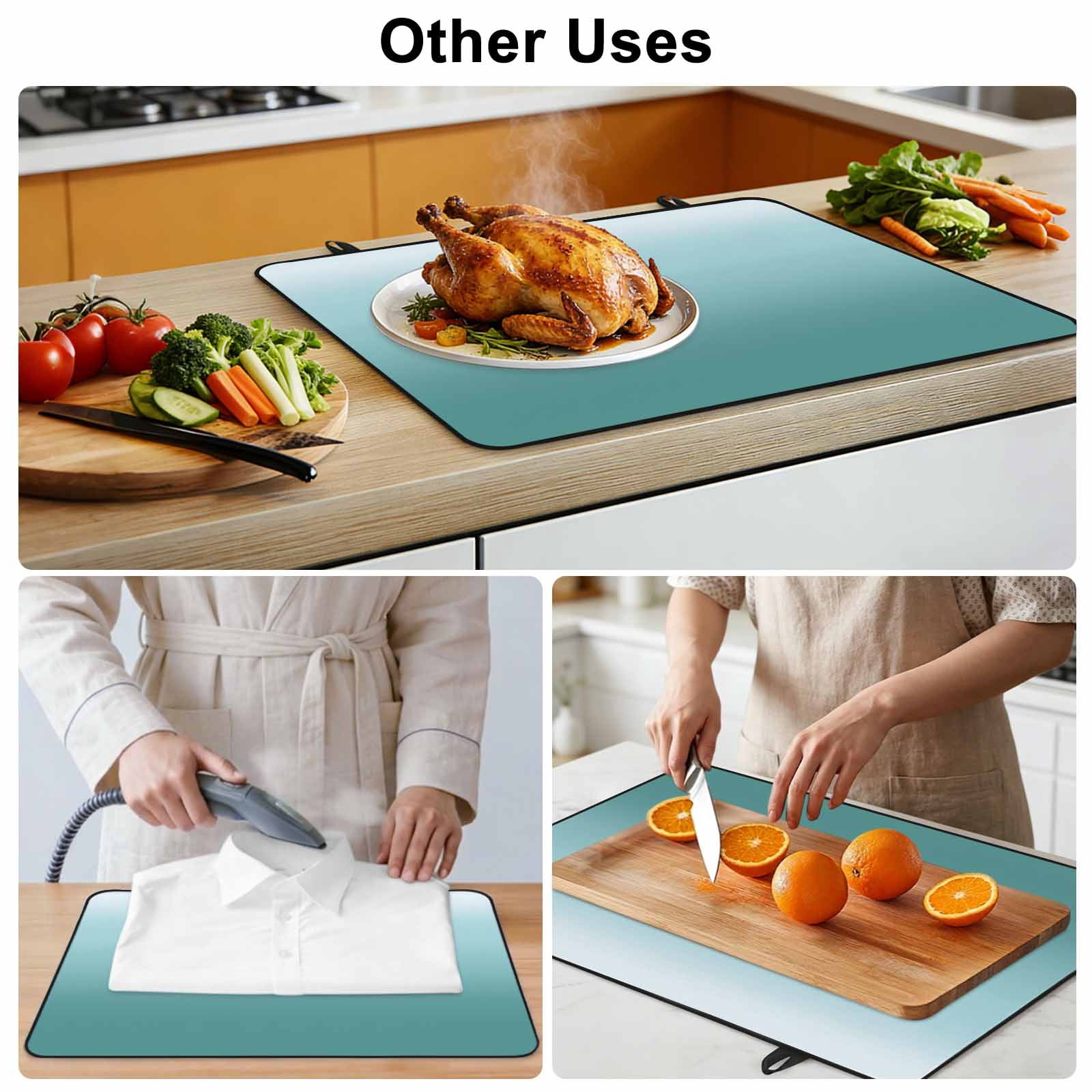 Turquoise Ombre Stove Top Cover for Electric Stove, Heat-proof & Non Slip Glass Top Stove Cover Protector, Teal White Gradient Modern Abstract Art Kitchen Flat Cooktop Rubber Mat 31x24 Inches