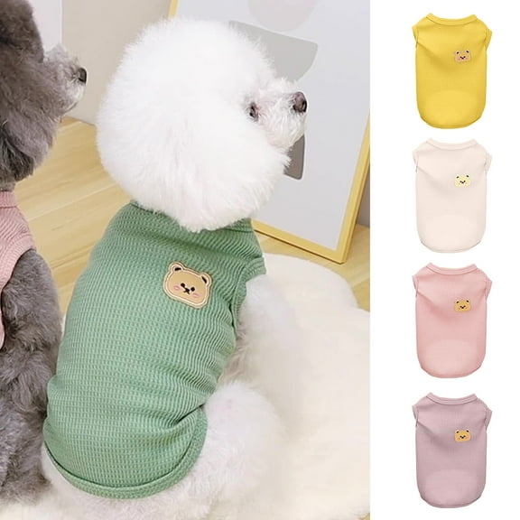 Visland Pet T-shirt Casual Round Neck Solid Color Cute Bear Pattern Dog Cat Vest for Spring