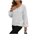 thumbnail image 6 of GEWSEY Plus Size Tops for Women Long Sleeve Sequins Party Tunic V Neck Casual Shirt Pleated Front Blouse Spring Winter XL-5XL (Silver, M), 6 of 9