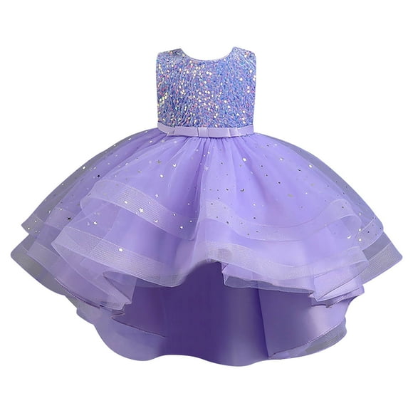 GDREDA Toddler Dress Flower Girl Pageant Dress Girls Elegant Lace Baptism Wedding Gown Party Dresses Light Purple,6-7 Years