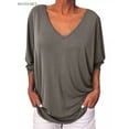 thumbnail image 3 of BadPiggies Womens Plus Size Loose Blouse 3/4 Sleeve Back Buttons T Shirts Casual V Neck Solid Tops For Summer Fall (XL, Gray), 3 of 9
