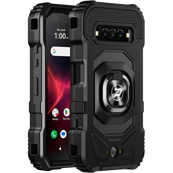 Wireless PROTECH Case Compatible with Kyocera DuraForce Pro 3 E7200 Phone, Ring Kickstand Magnetic Car Mount, PC and TPU Impact-Resistant Protective Case (Black)