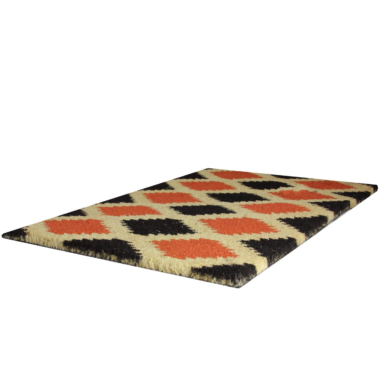Black Burnt Orange and Cream Coir Tribal Outdoor Rectangular Door Mat 29.5" x 17.75"