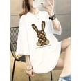 thumbnail image 1 of Women's Soft & Comfortable 100% Regular Size T-Shirt with Chic Rabbit Print - Casual Short Sleeve, Black, Perfect for Casual Attire, 1 of 7