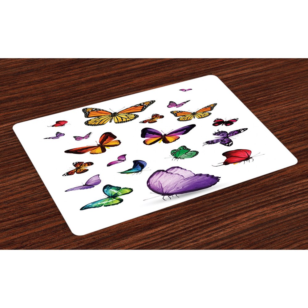 Butterfly Placemats Set of 4 Collection of Different Colored Flying