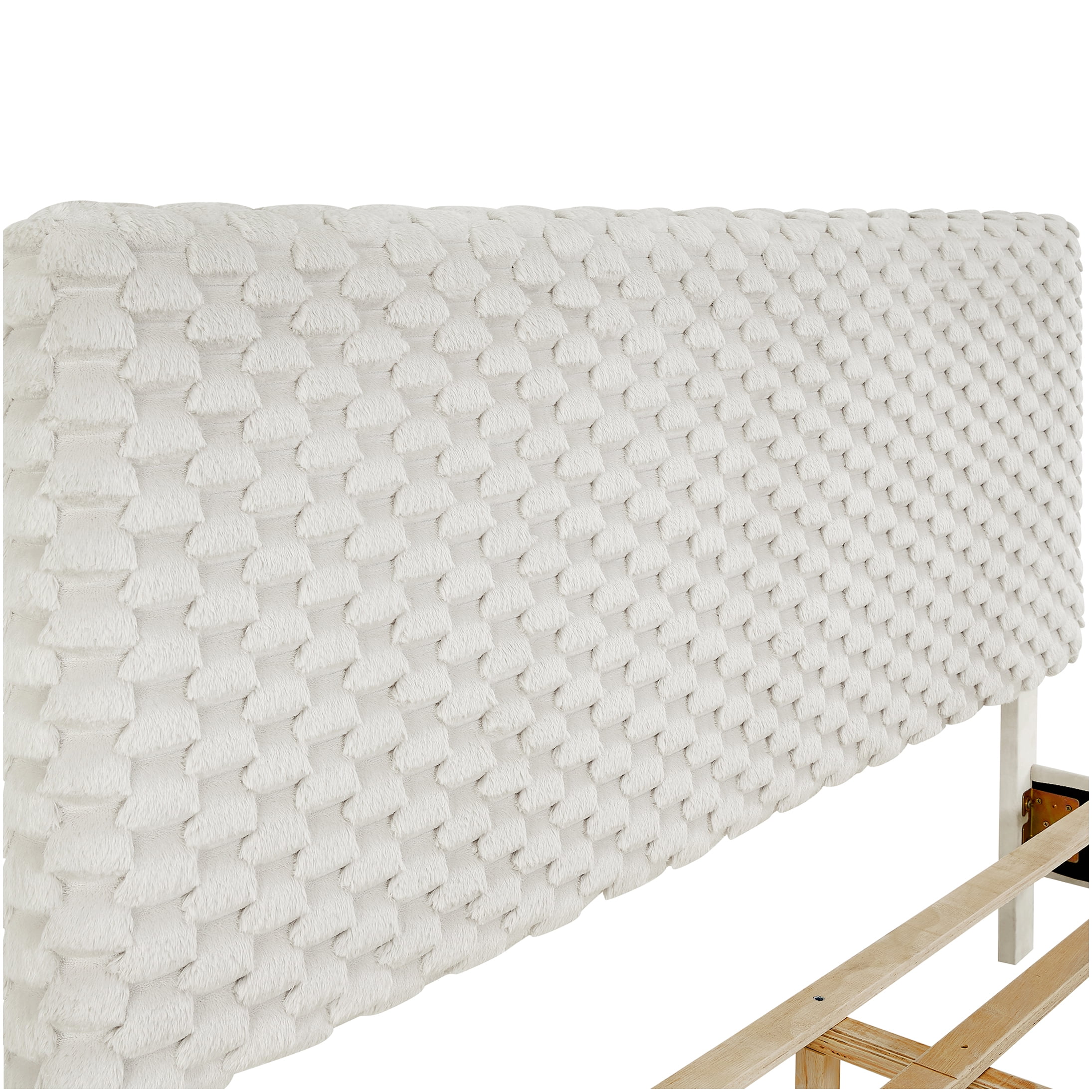 Queen Upholstered Bed Frame with Adjustable Headboard, Off-White Fabric Platform Bed, Low Profile Modern Design, No Box Spring Required