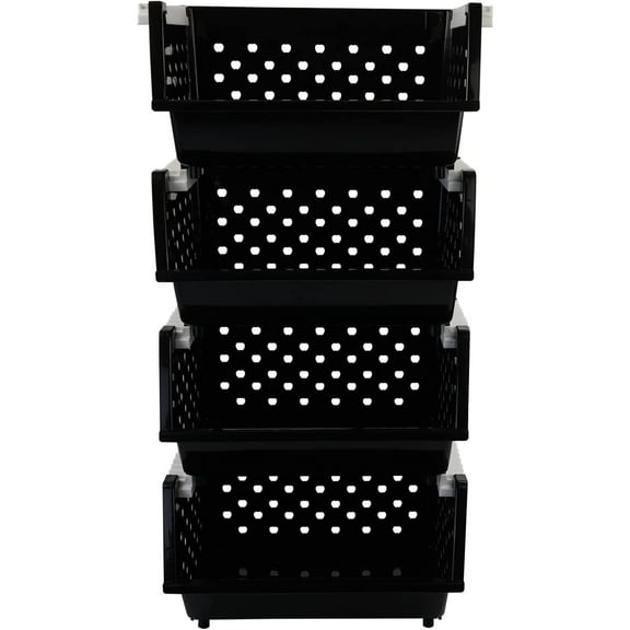 4 Packs Large Stackable Storage Bins, Plastic Stacking Basket, Black