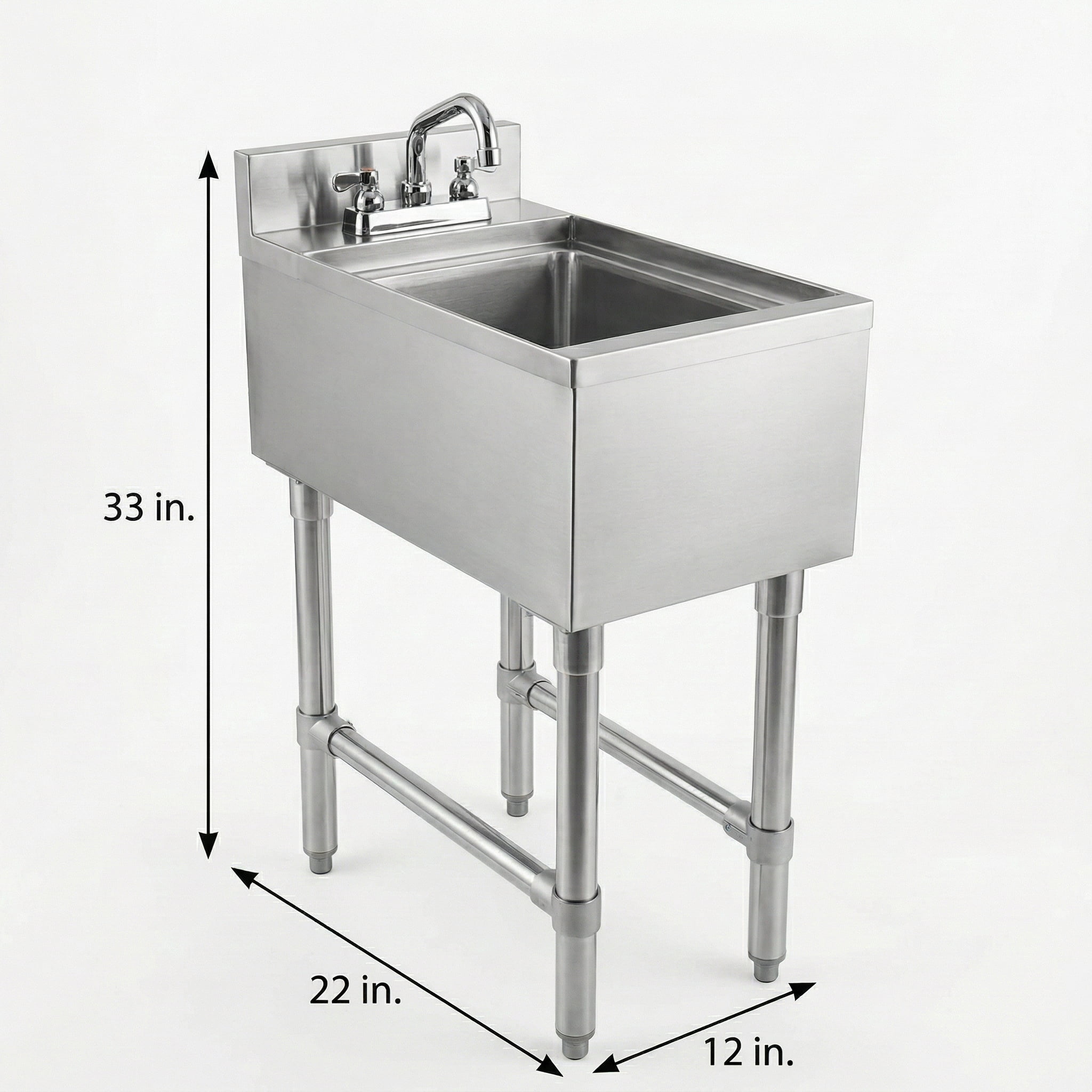 AmGood Commercial Underbar Hand Sink 22.5 in. x 12 in. x 30 in. Stainless Steel with Backsplash Faucet Included NSF, Single Bowl Bar Prep Sink
