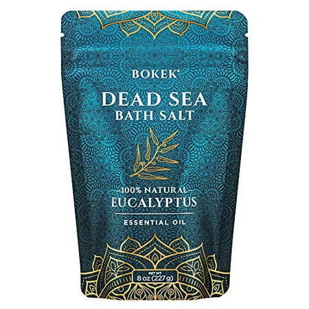 Bokek Organic Eucalyptus Bath Salt, Dead Sea Salt Scented with Certified Organic Essential Oil, 8 Ounce Resealable Pouch