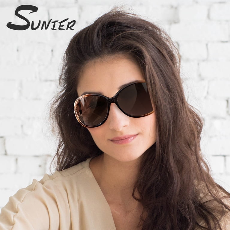 Sunier Oversized Polarized Butterfly Sunglasses, Brown photo 3