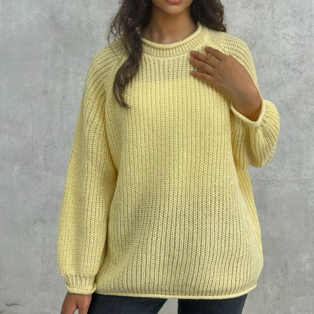 BVOFAR Chandails pour Femmes Grande Taille Couleur Unie Pulls Manches Longues Col Rond Hauts Décontractés Coupe Ample Chandail