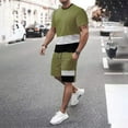 thumbnail image 2 of MNCEKFOD Mens Short Sets 2 Piece Outfits Summer Color Block Round Neck Short Sleeve Tshirts with Elastic Waist Shorts Casual Tracksuit Set Army Green XXXXL, 2 of 4