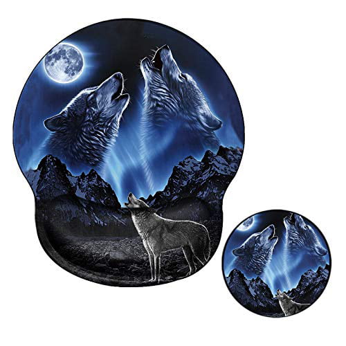 N&B Ergonomic Mouse Pad with Wrist Support No-Slip Gel Mouse Mat Pads with Wolf Cute Gaming Computer Mousepads Desk Accessories for Women Men 