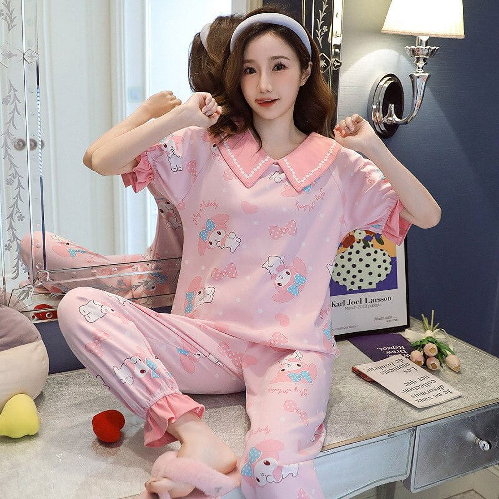 2023 Hello Kittys Pyjama Femme Sanrios Anime Printemps/automne Manches  longues Kawaii Cartoon Sweet Korean Version Étudiant Survêtement Ensemble